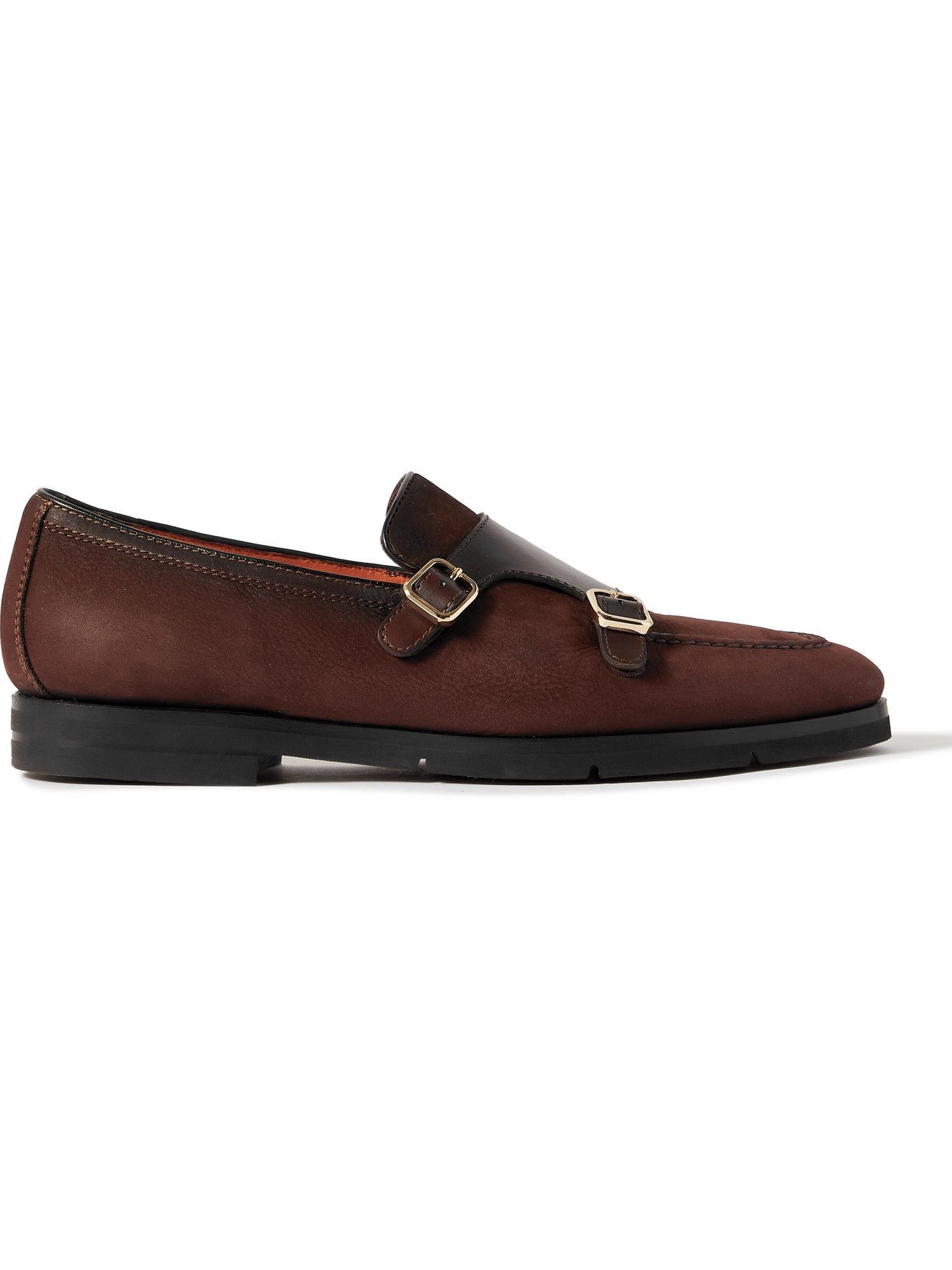 Santoni - Leather-Trimmed Suede Monk-Strap Shoes - Brown Santoni