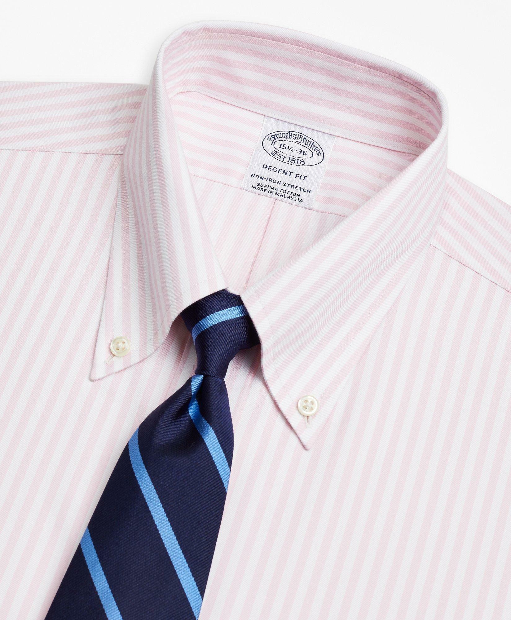 Brooks Brothers Men's Stretch Regent Regular-Fit Dress Shirt, Non-Iron Twill Button-Down Collar Bold Stripe | Pink