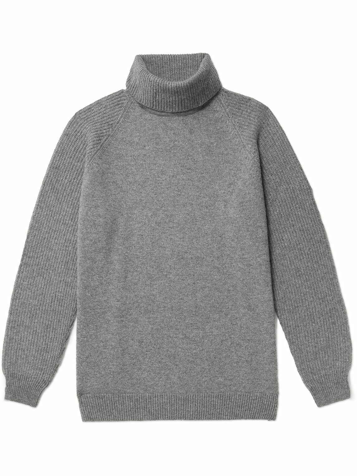 Johnstons of Elgin Ribbed Cashmere Rollneck Sweater Gray Johnstons