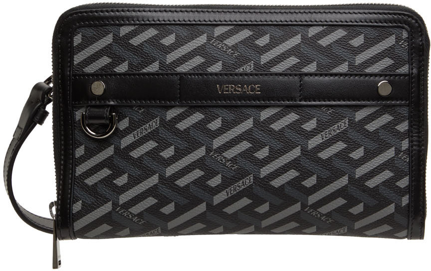 Versace Black La Greca Messenger Bag Versace