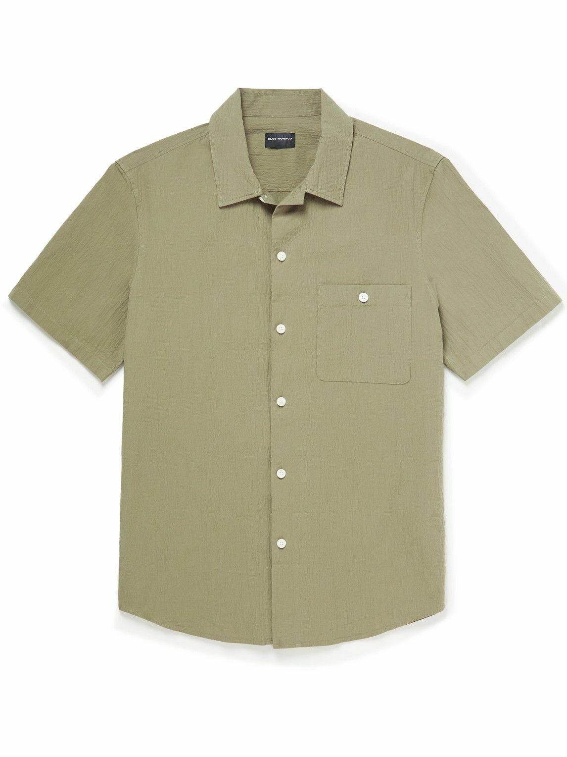 Photo: Club Monaco - Camp-Collar Cotton-Blend Seersucker Shirt - Green