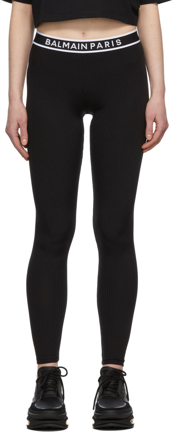 Balmain Black Microfiber Rib Leggings Balmain