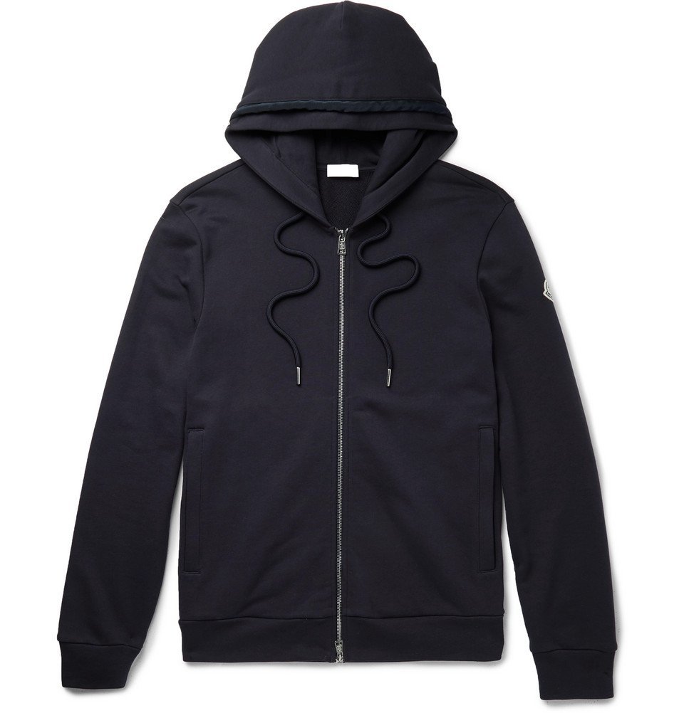 Moncler - Loopback Cotton-Jersey Zip-Up Hoodie - Midnight blue Moncler