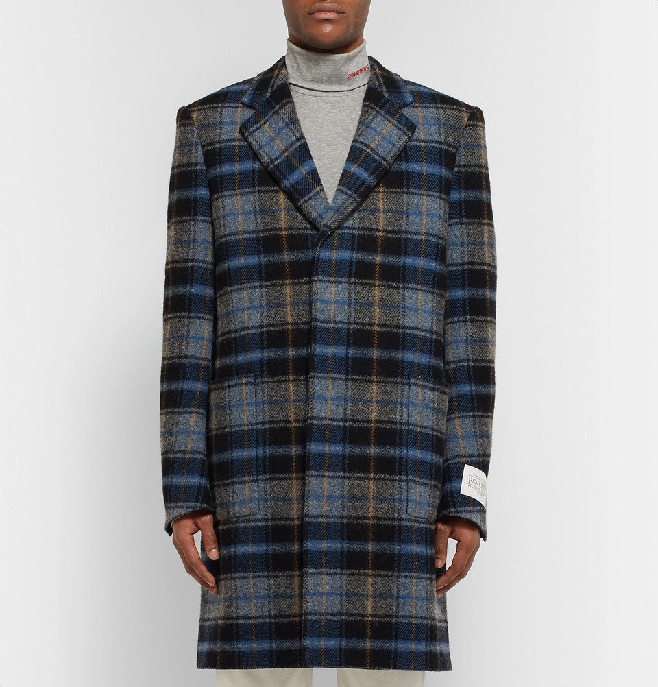 CALVIN KLEIN 205W39NYC - Pendleton Oversized Checked Virgin Wool Overcoat -  Men - Blue Calvin Klein 205W39NYC