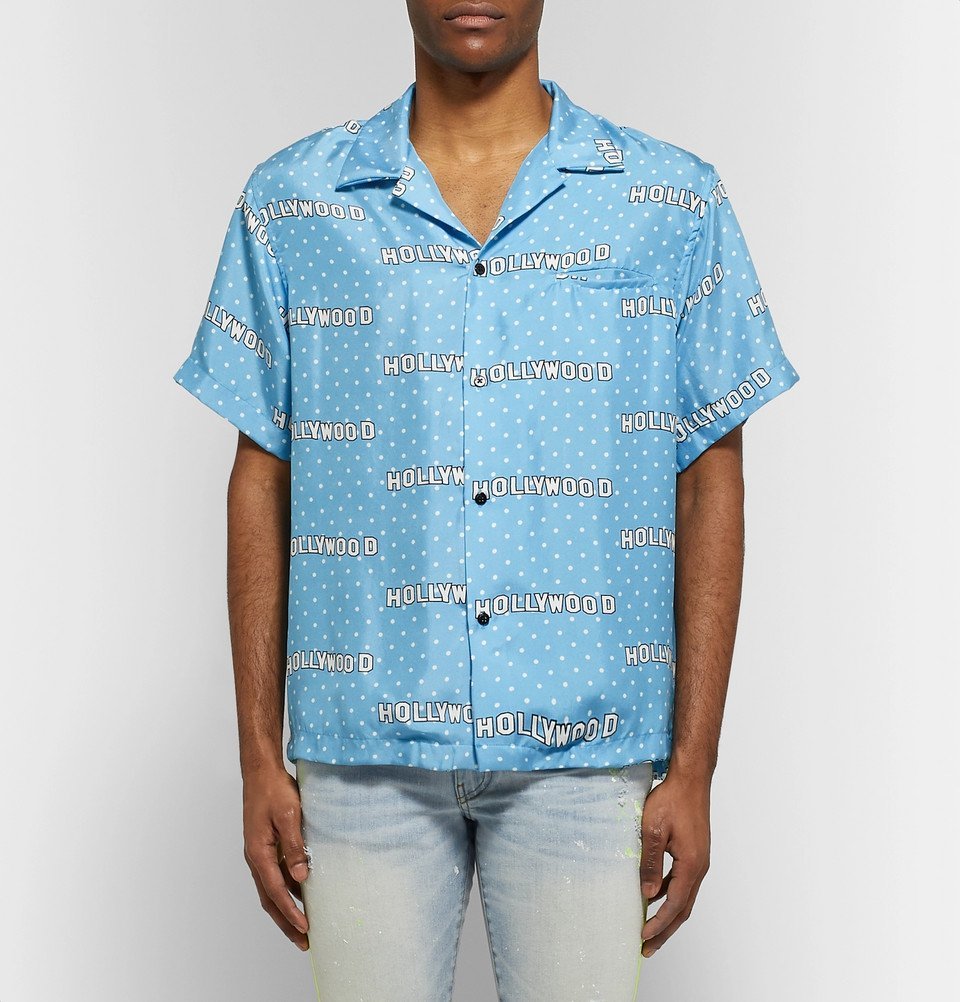 AMIRI - Camp-Collar Printed Silk-Twill Shirt - Men - Light blue Amiri