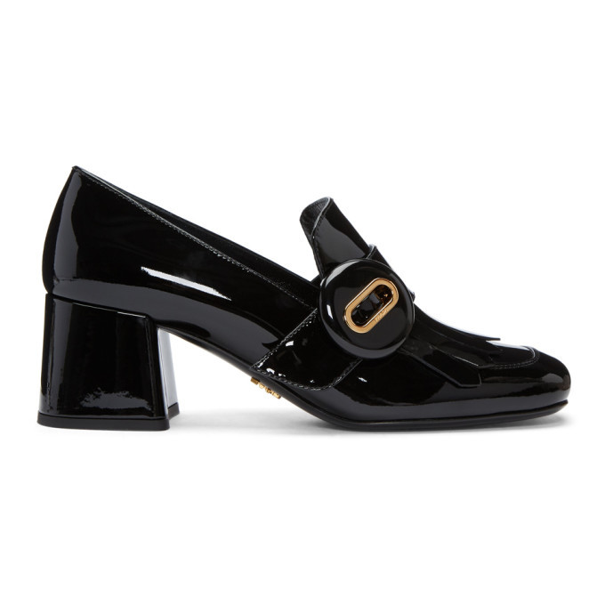 Prada Black Patent Fringed Loafer Heels Prada