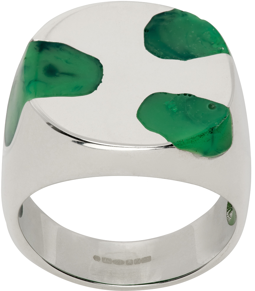 Ellie Mercer Silver & Green Big Round Ring