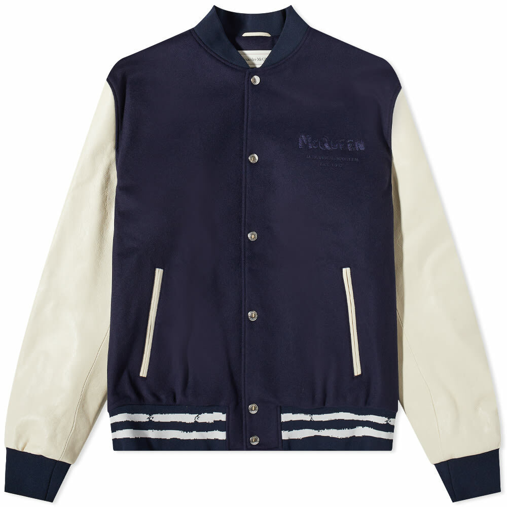 Alexander McQueen Men's Grafitti Back Logo Souvenir Jacket in Navy ...