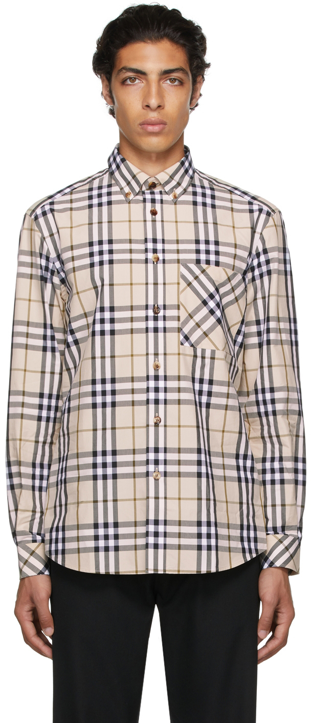 Burberry Beige Poplin Check Shirt Burberry