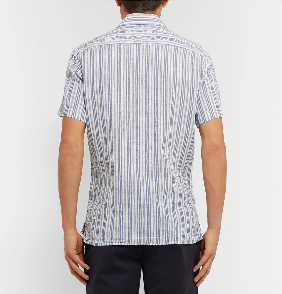 Oliver Spencer - Striped Organic Cotton and Linen-Blend Shirt - Men - Blue