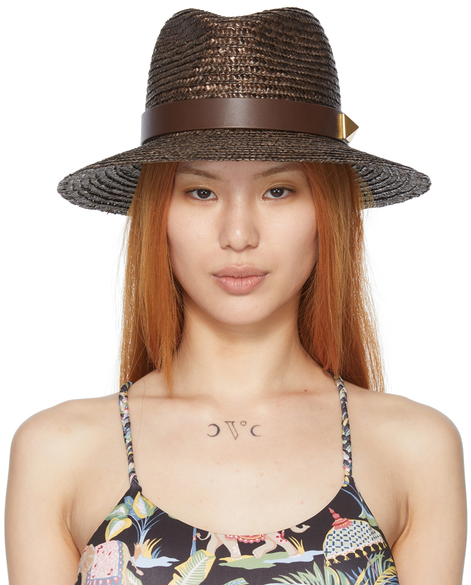 Valentino Garavani Brown Straw One Stud Hat Valentino Garavani