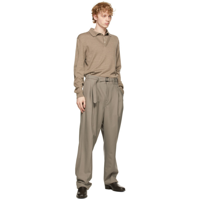 Lemaire Taupe Wool Belted Pleat Trousers Lemaire