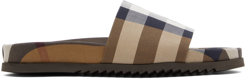 Burberry Brown Cotton Check Slides Burberry