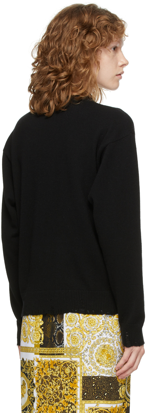 Versace Black Cashmere Medusa Safety Pin Sweater Versace