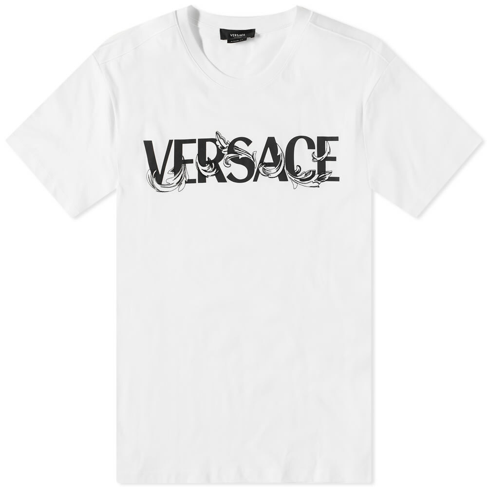 Versace Men's Baroque Text Logo T-Shirt in Black/White Versace
