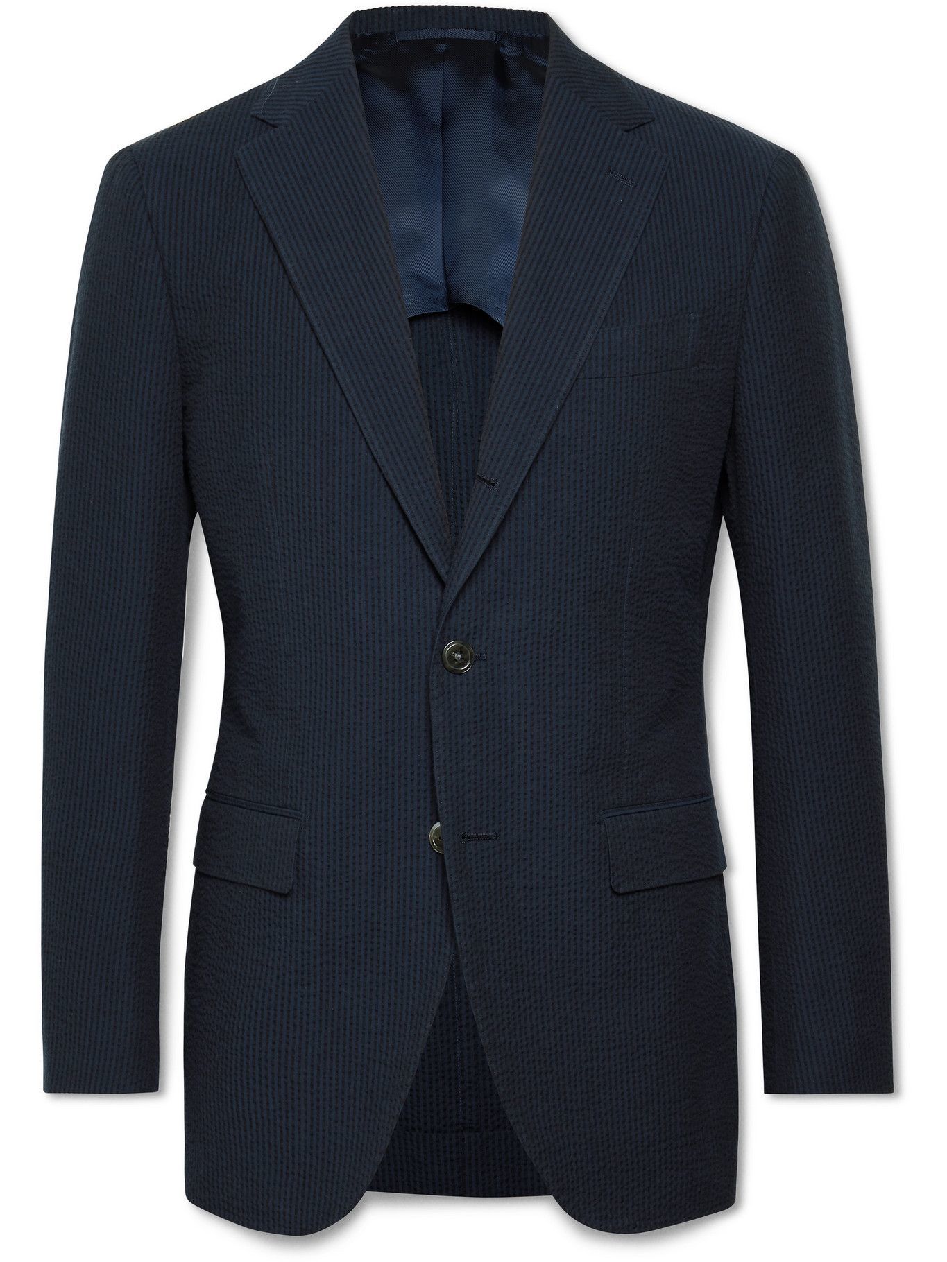 Beams F - Slim-Fit Cotton-Seersucker Suit Jacket - Blue Beams F