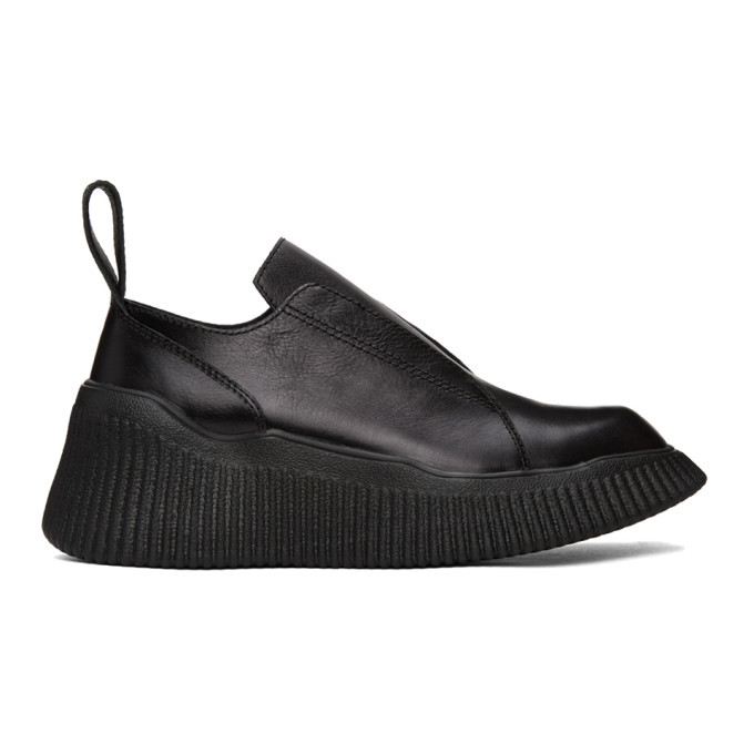 black leather platform loafers