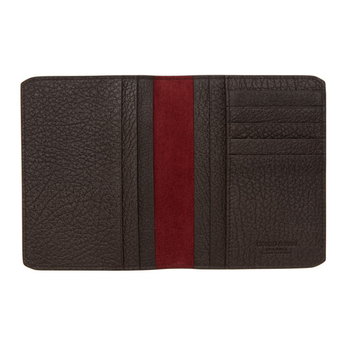 Giorgio Armani Brown Leather Pebbled Passport Holder Giorgio Armani