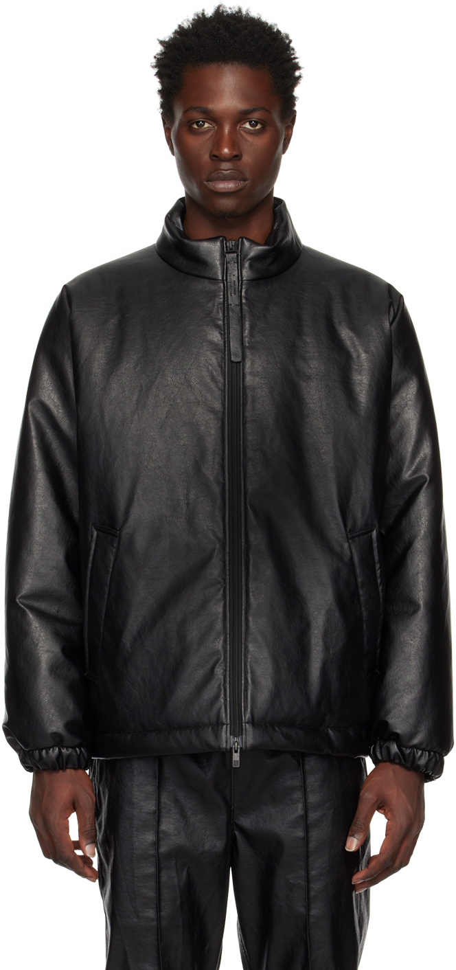Photo: N.Hoolywood Black Stand Collar Faux-Leather Jacket