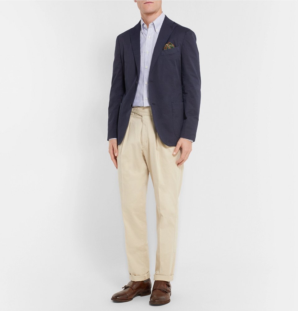 Rubinacci - Manny Tapered Pleated Brushed Stretch-Cotton Twill Trousers ...