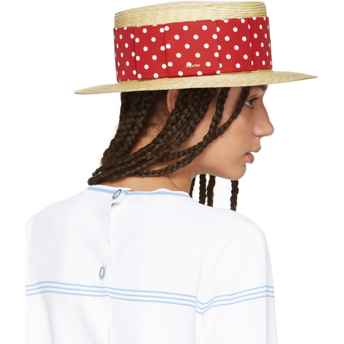 Miu Miu Tan and Red Polka Dot Fedora 