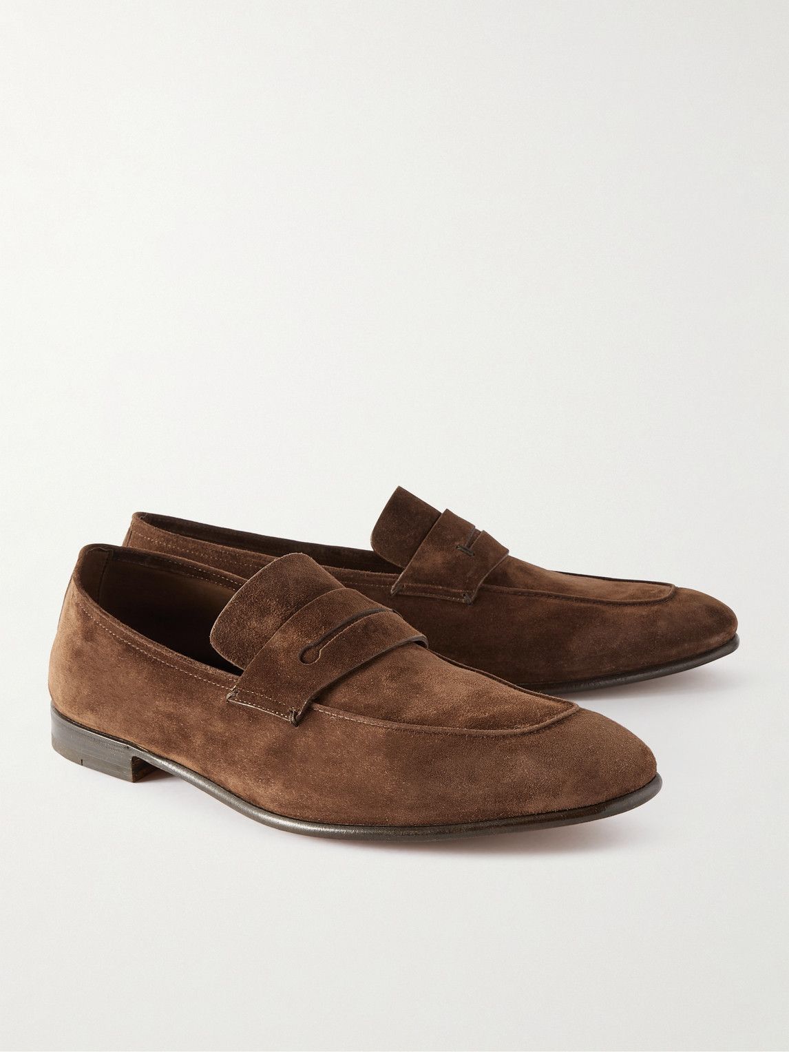 Zegna - L'Asola Suede Penny Loafers - Brown Zegna