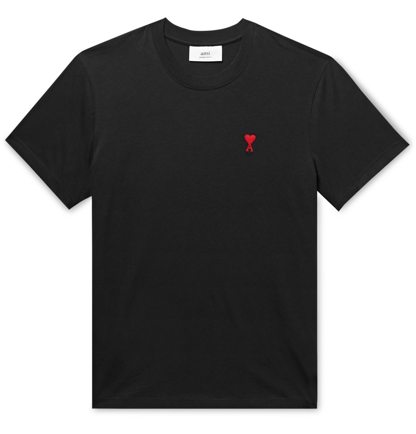 AMI PARIS - Logo-Embroidered Cotton-Jersey T-Shirt - Black AMI