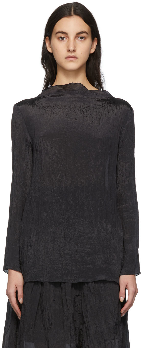 GIA STUDIOS Black Crinkled Long Sleeve T-Shirt