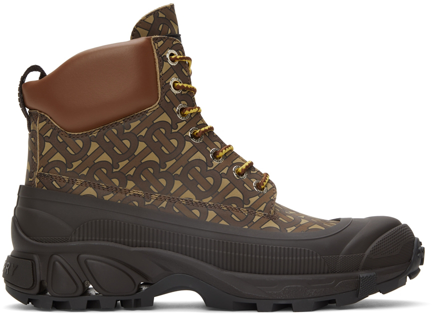 Burberry Leather Contrast Sole Monogram Print Lace-Up Boots Burberry