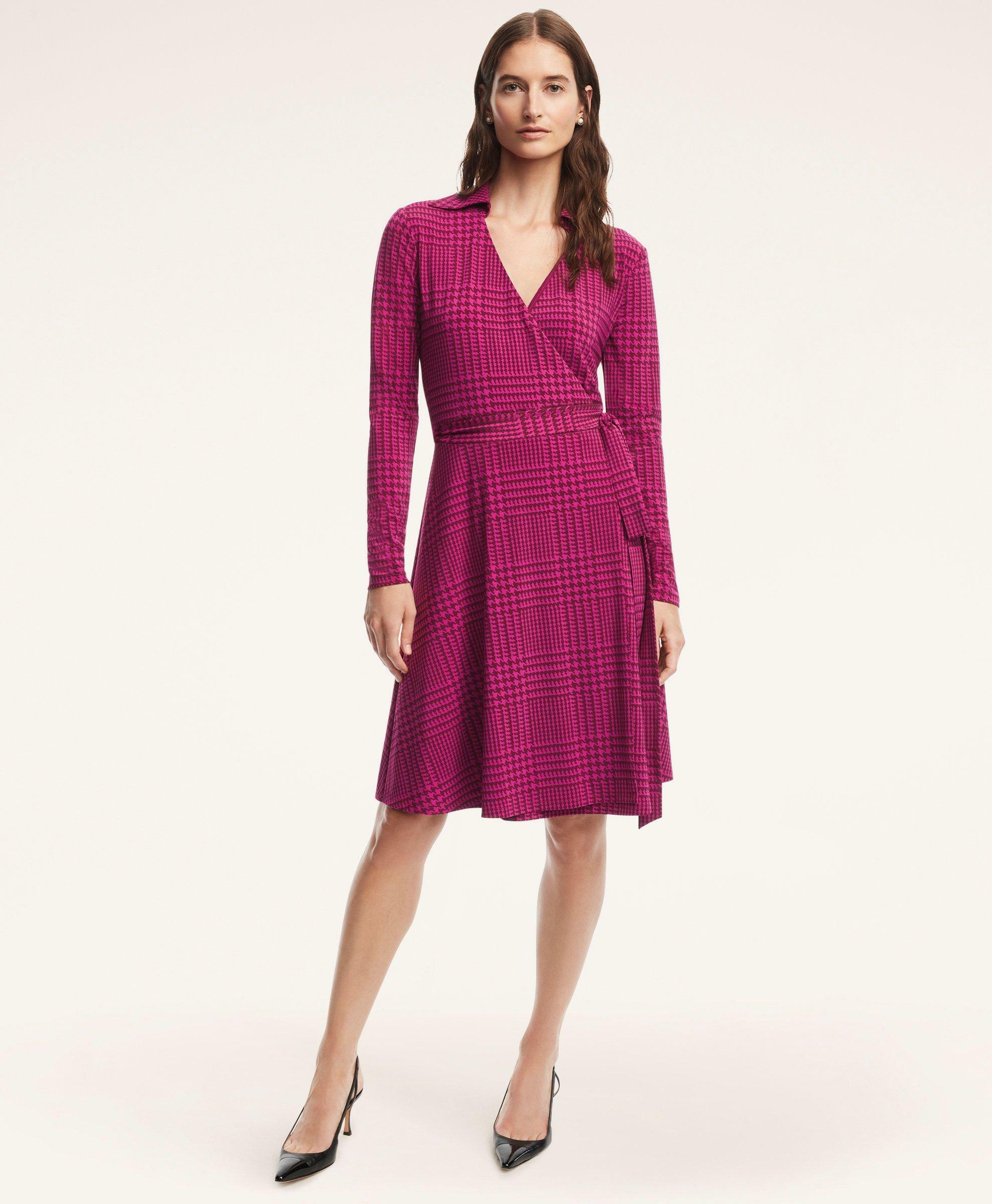 Brooks Brothers Women's Houndstooth Print Wrap Dress | Purple