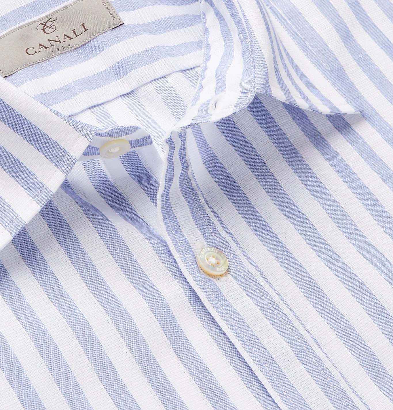 CANALI - Striped Linen Shirt - Blue Canali