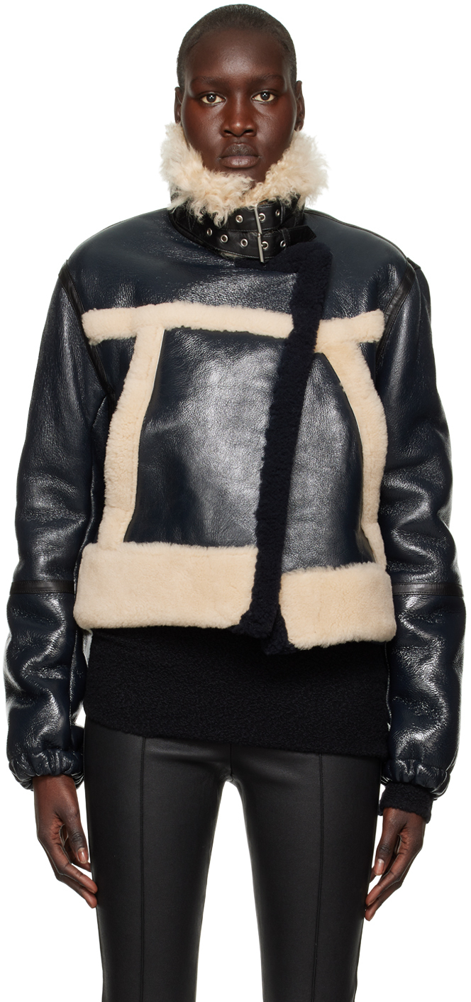 Helmut Lang Navy Aviator Leather Jacket Helmut Lang