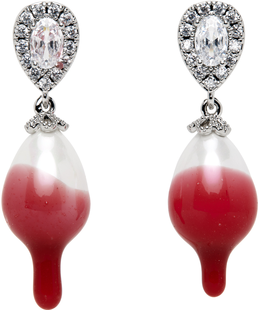 Ottolinger Silver And Pink Pearl Drop Earrings Ottolinger 5989