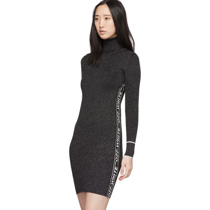 off white black turtleneck dress