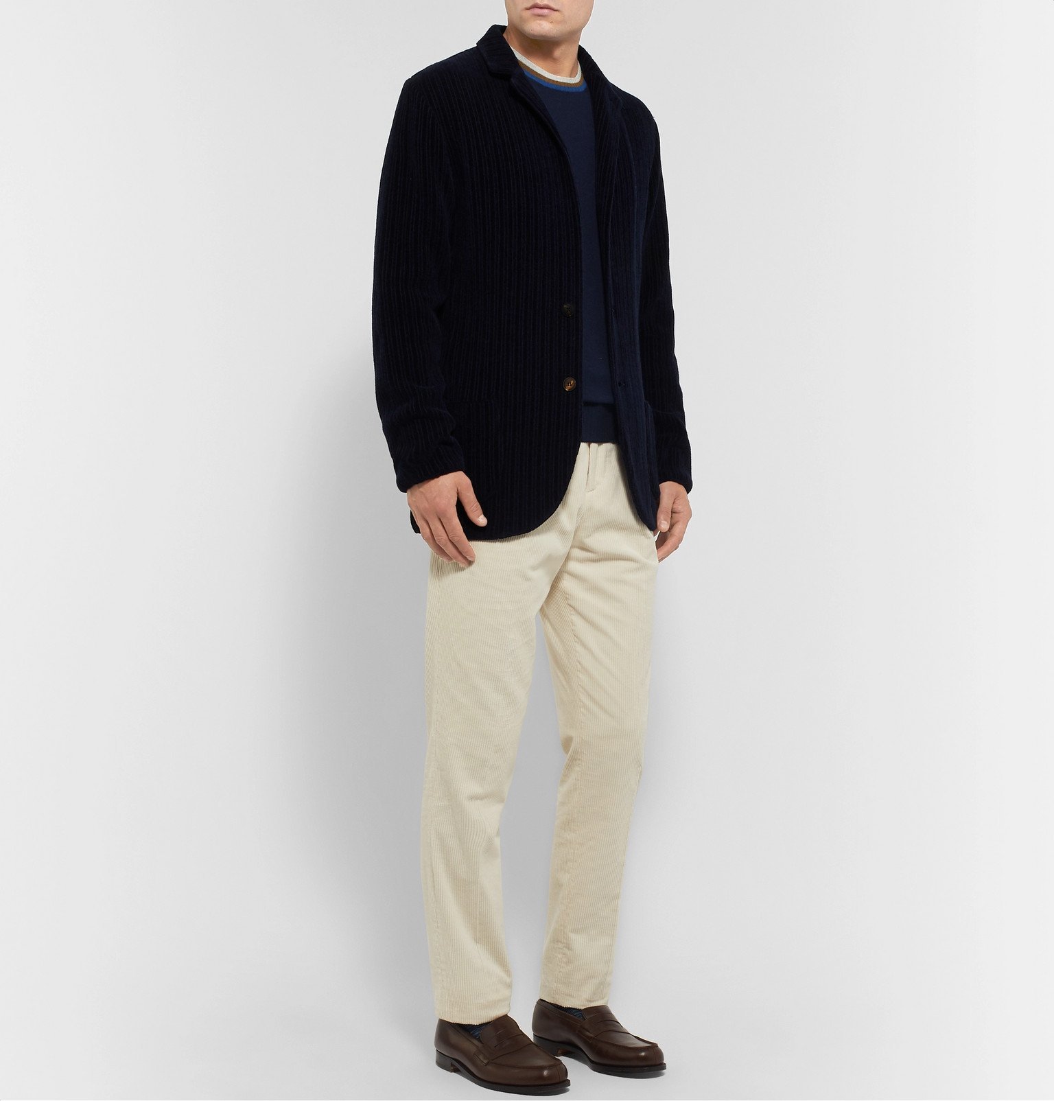 Altea - Slim-Fit Stripe-Trimmed Virgin Wool and Cashmere-Blend Sweater ...