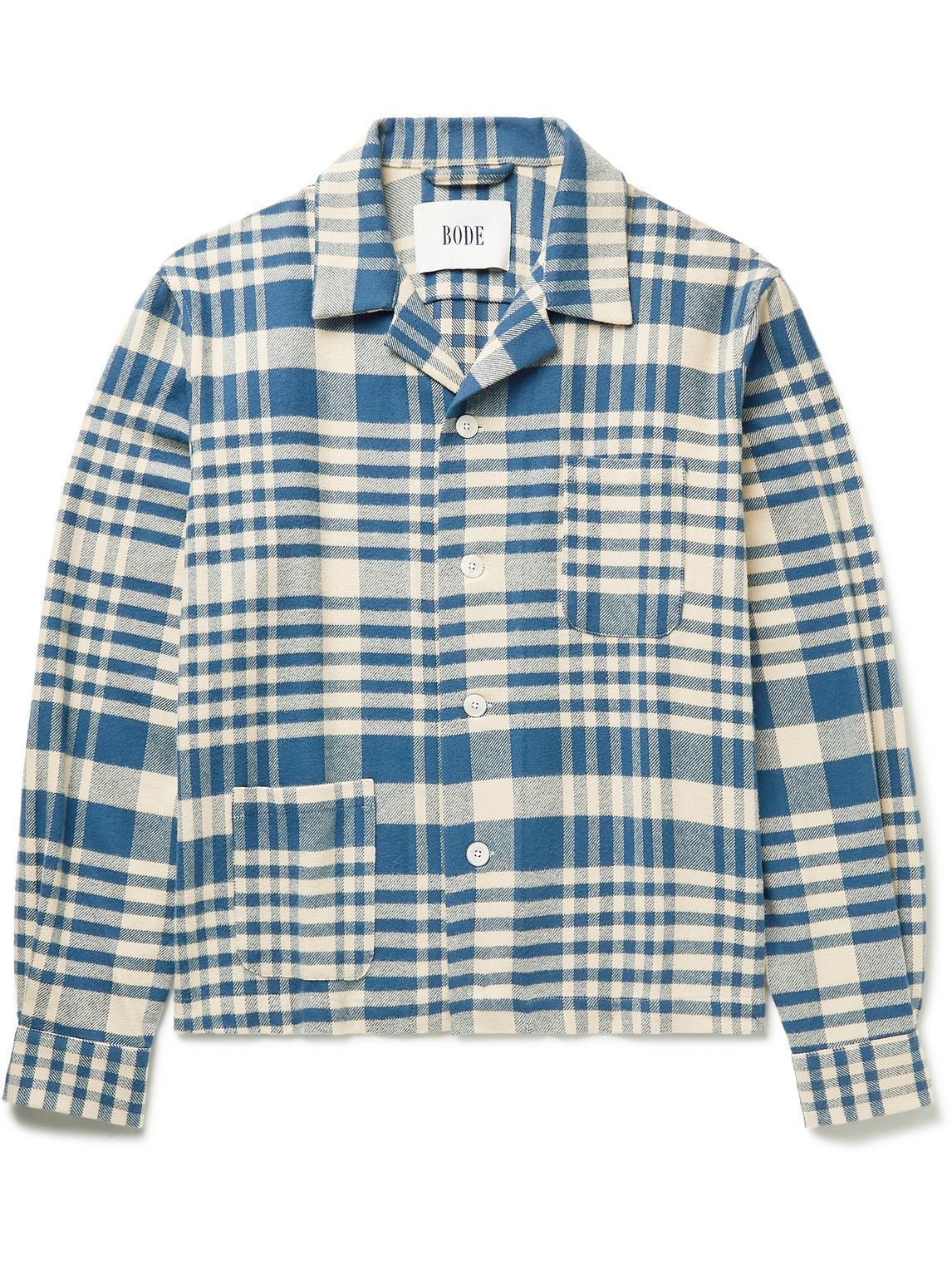 Photo: BODE - Putnam Camp-Collar Checked Cotton-Flannel Shirt Jacket - Blue