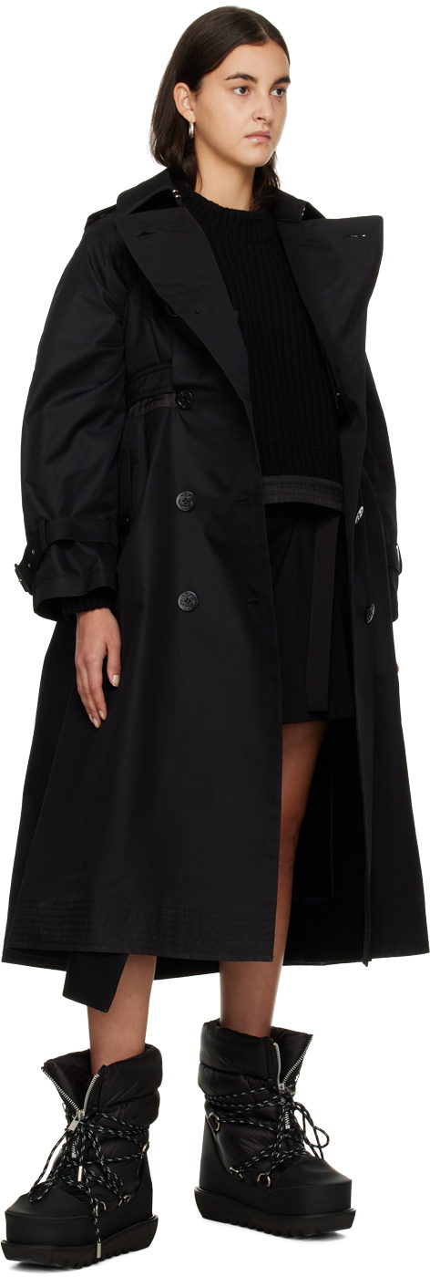 sacai Black Double-Breasted Trench Coat Sacai