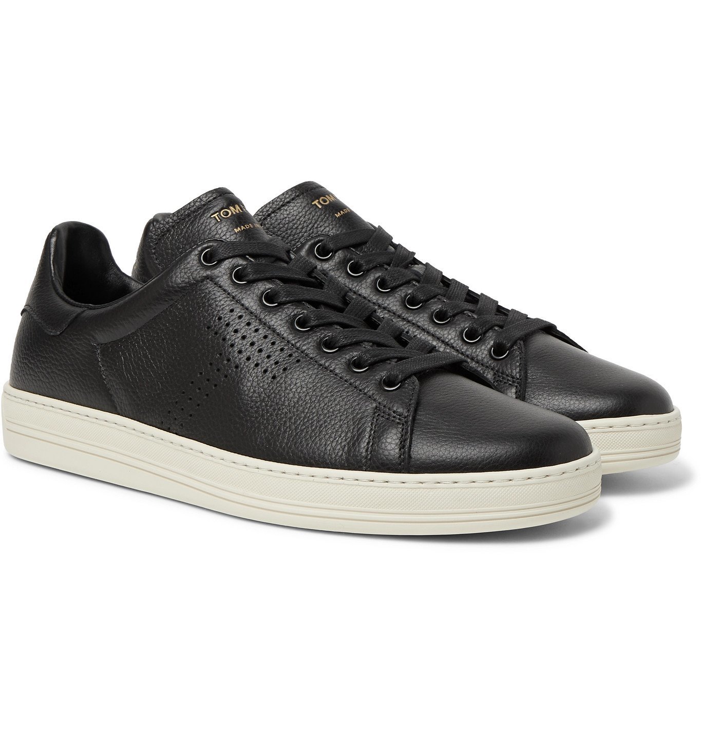 TOM FORD - Warwick Perforated Full-Grain Leather Sneakers - Black TOM FORD