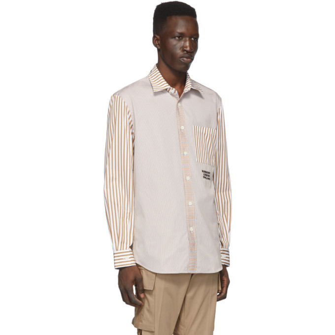 Burberry Tan and White Striped Shirt 