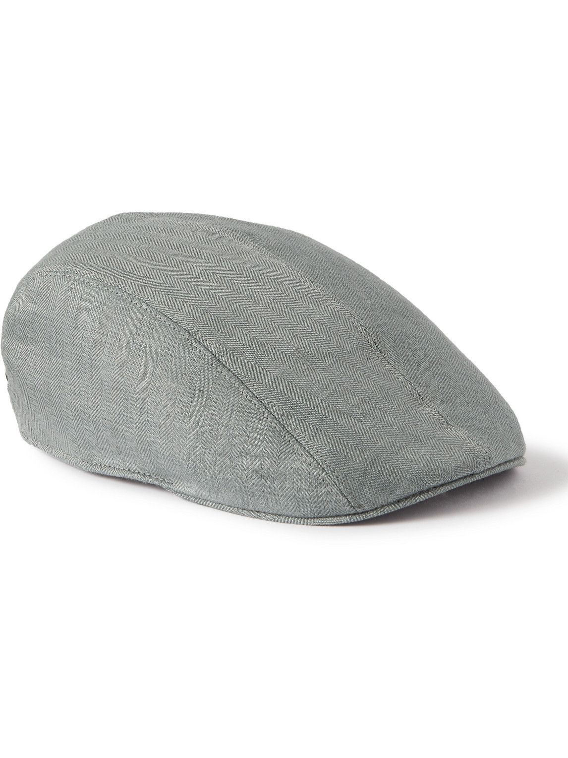 Leather-Trimmed Herringbone Linen Flat 