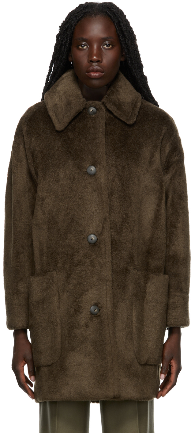 Vince Brown Faux Fur Car Coat Vince