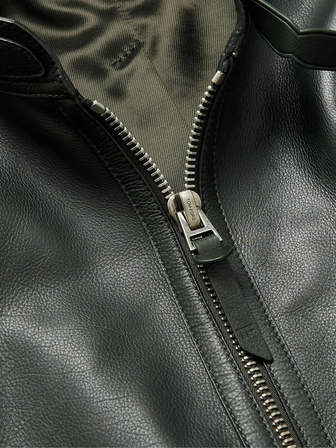 TOM FORD - Full-Grain Leather Biker Jacket - Green TOM FORD