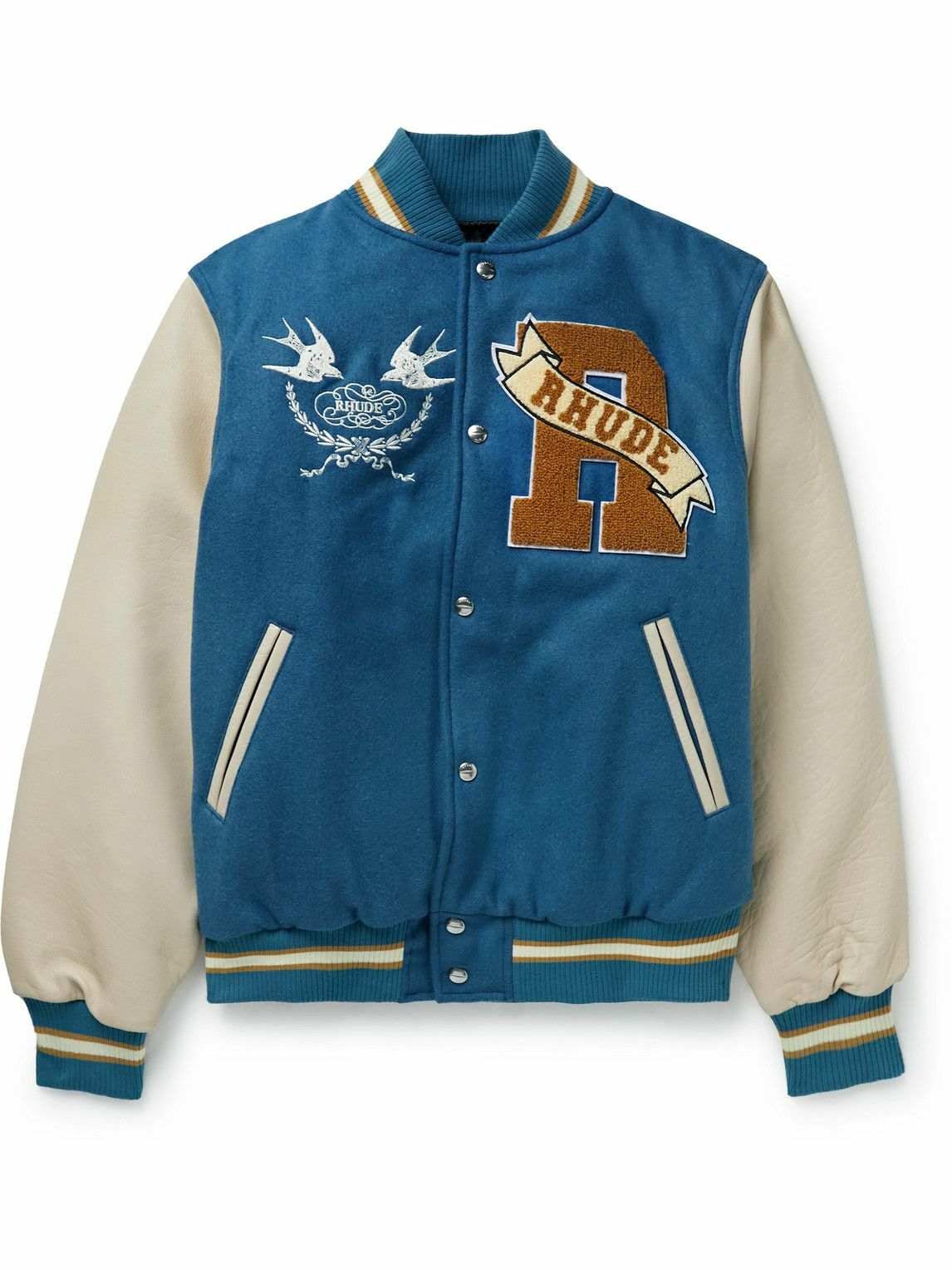 Rhude - Embellished Leather-Trimmed Wool-Blend Felt Varsity Jacket ...