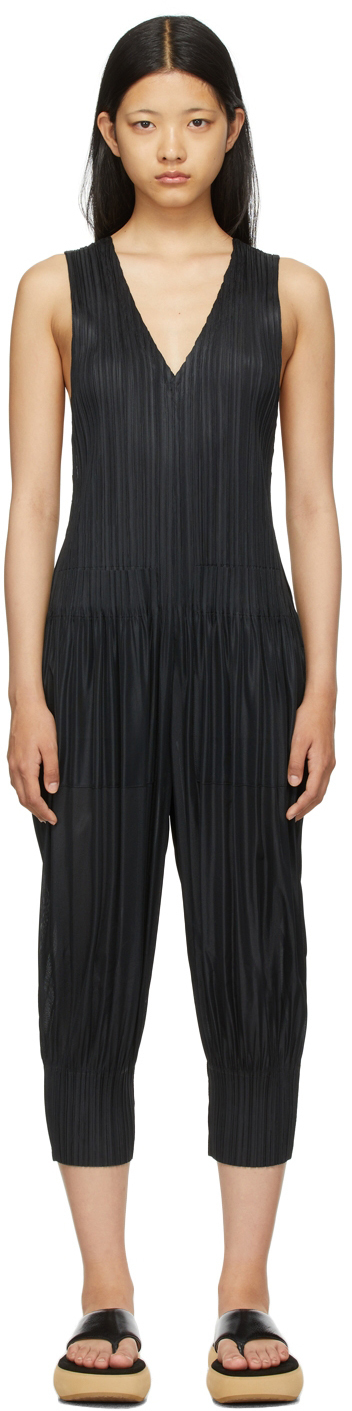 Pleats Please Issey Miyake Black Fluffy Basics Jumpsuit Pleats