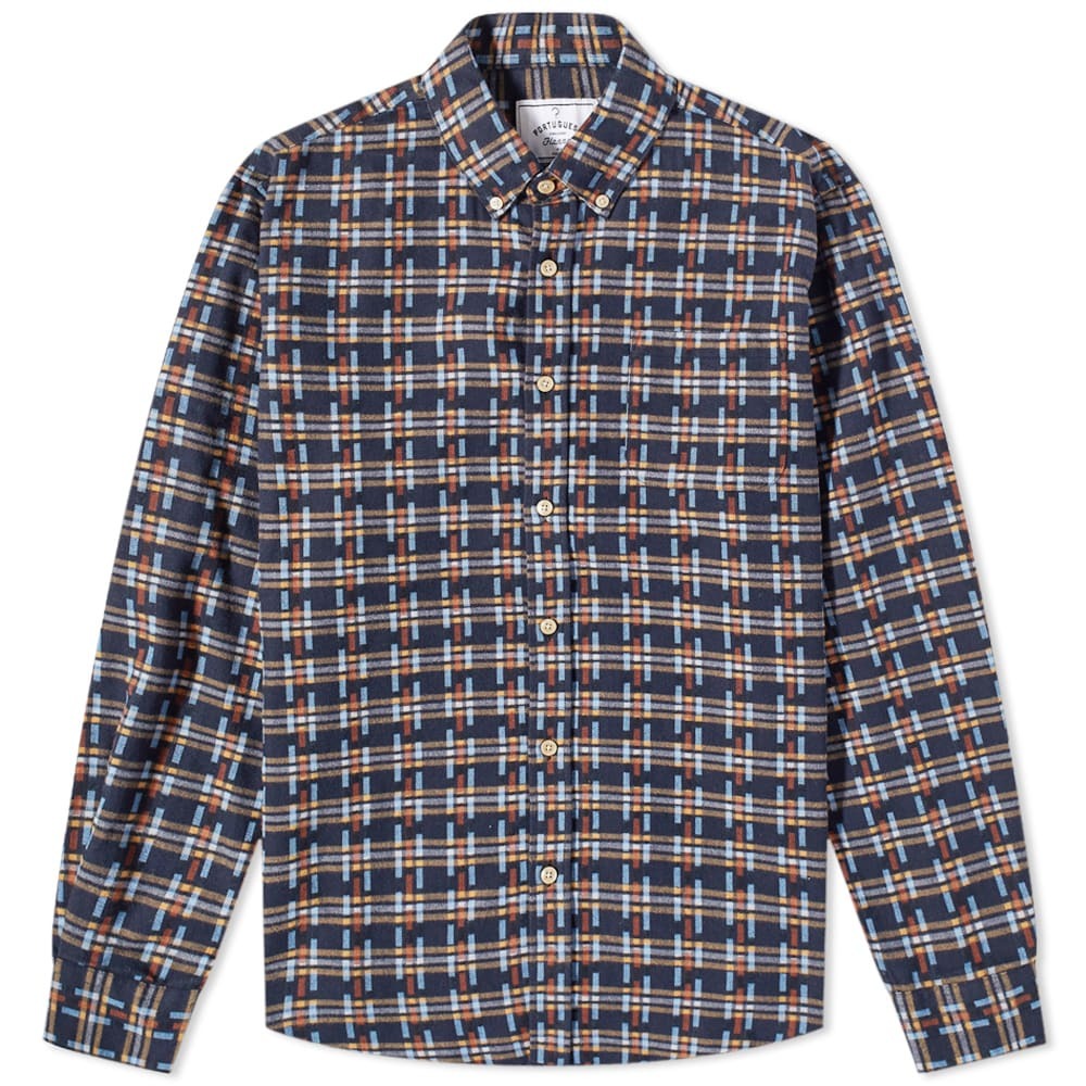 Portuguese Flannel Men's Crossroad Button Down Ikat Shirt in Navy/Blue ...