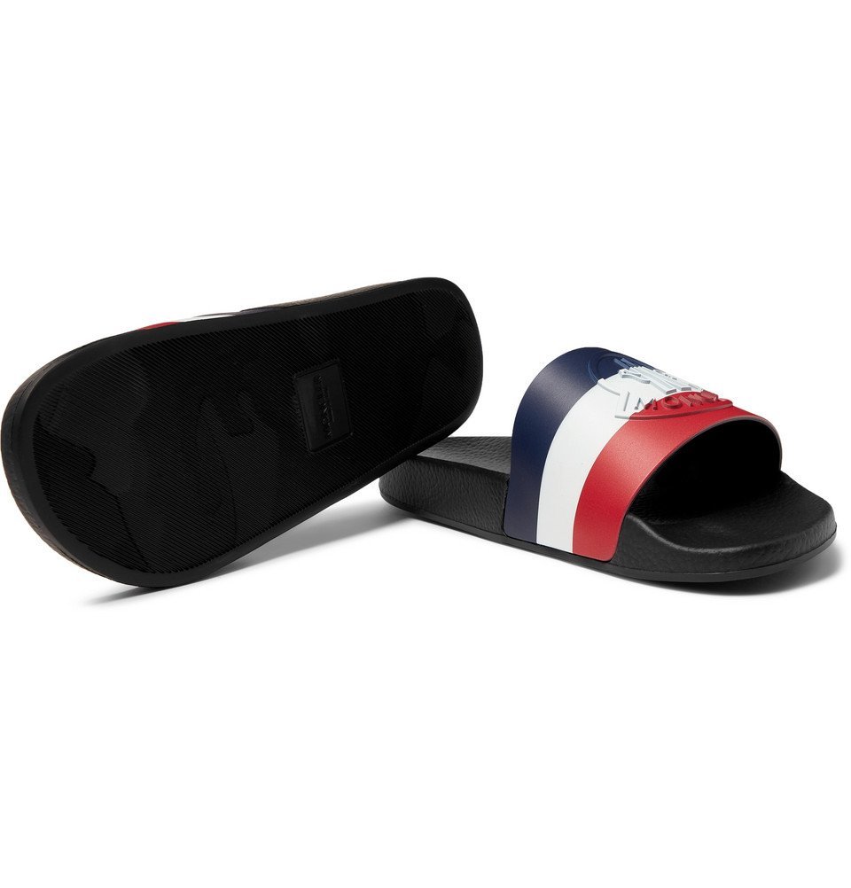 Moncler - Logo-Embossed Striped Rubber Slides - Black Moncler