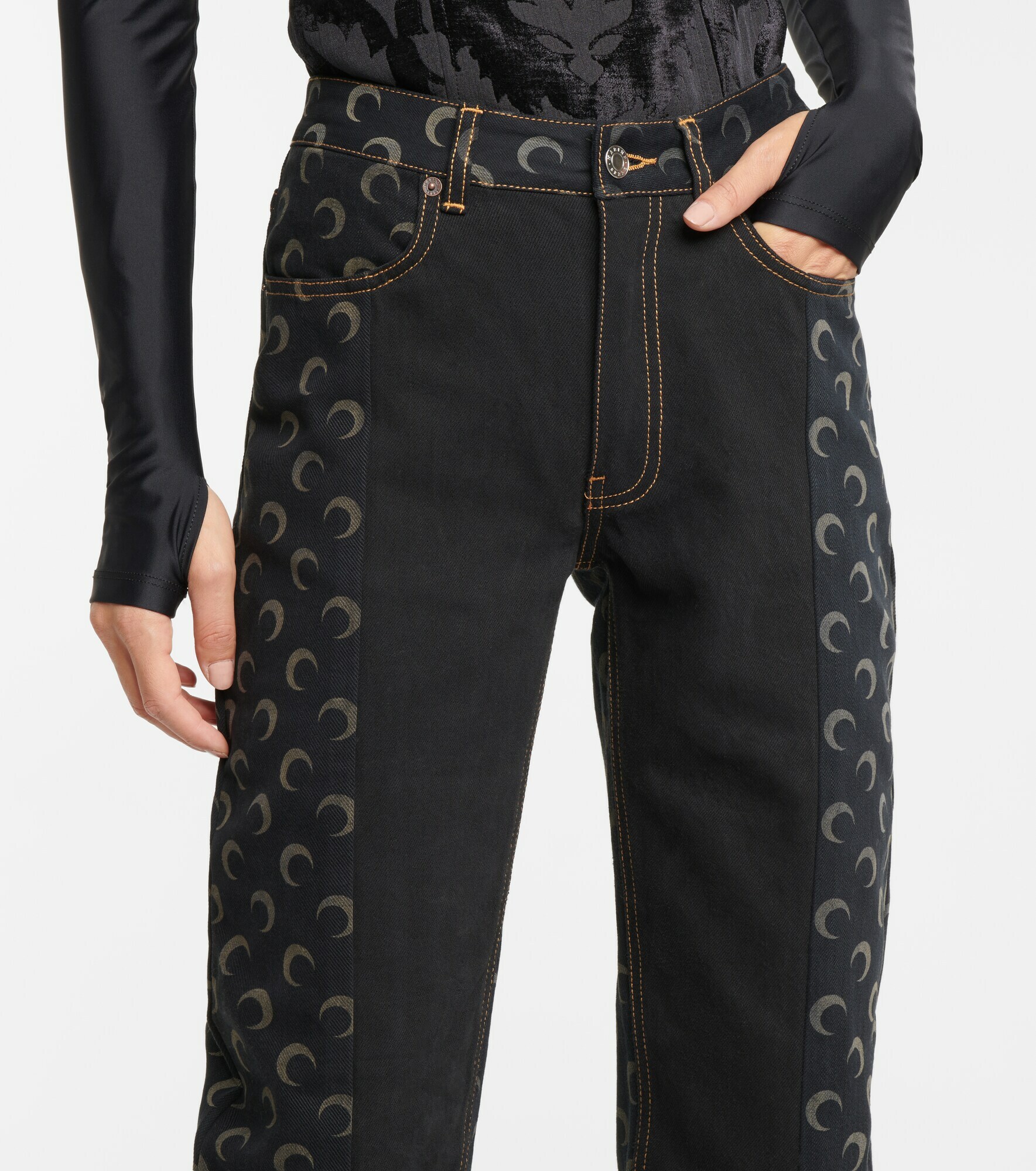 Jeans Marine Serre - Denim Régénéré, Motif Lune Croissant, Taille S, Occasion Très Bon état