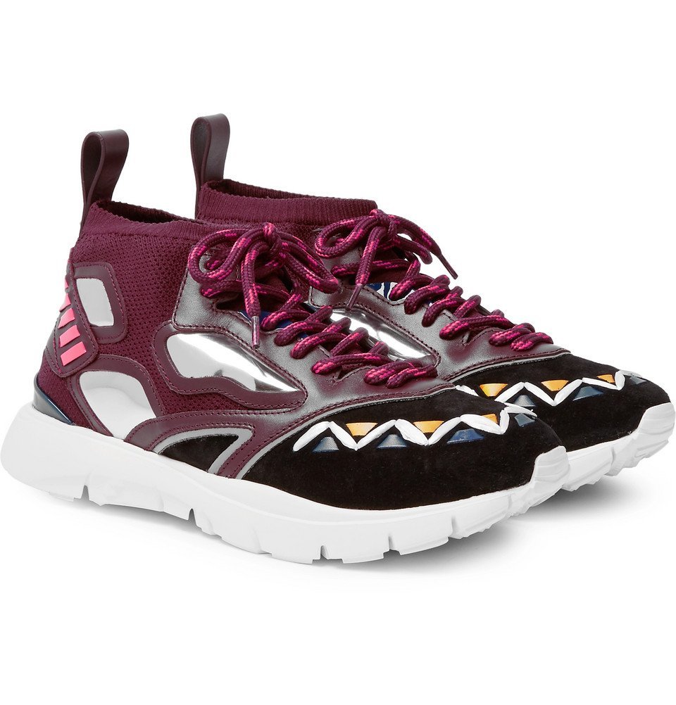 Valentino - Reflex Suede, Leather and Mesh Sneakers - Men - Burgundy Valentino