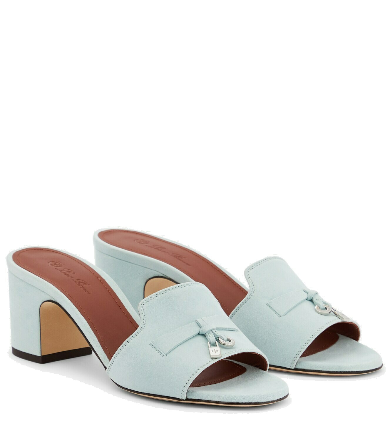 Loro Piana Grey Black Suede Charms Walk Flat Mules