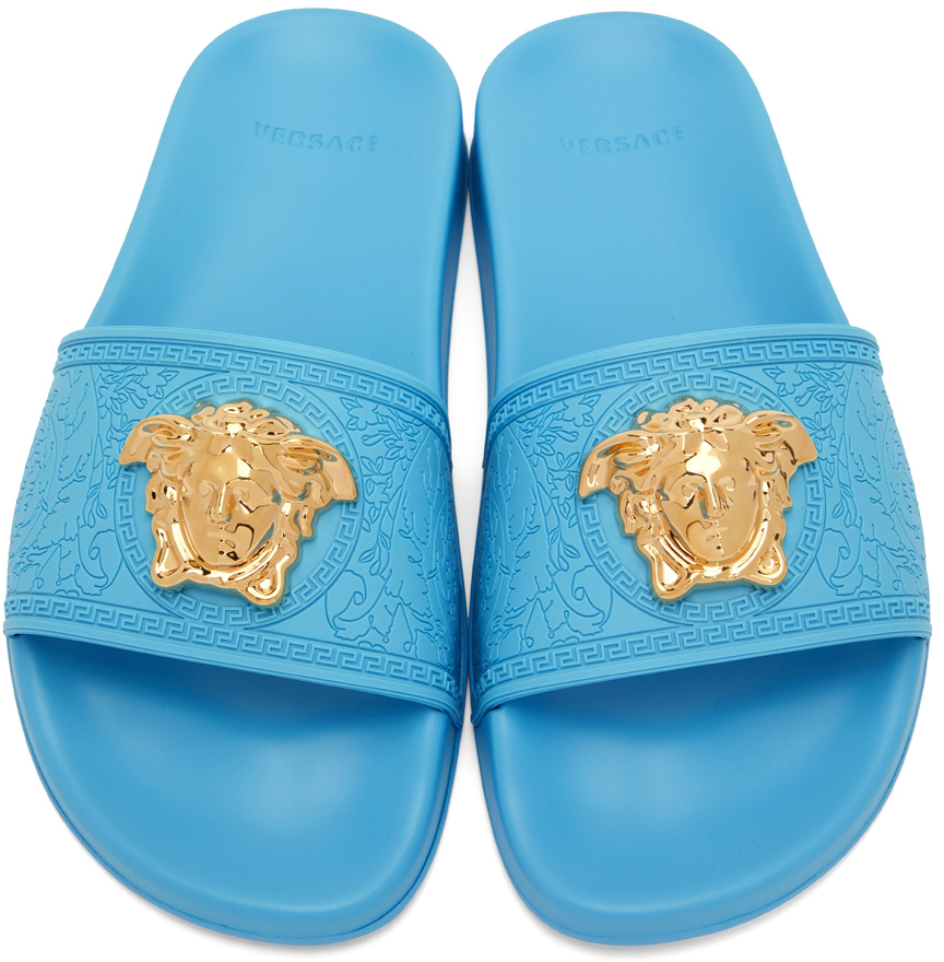 Versace Blue Medusa Pool Slides Versace